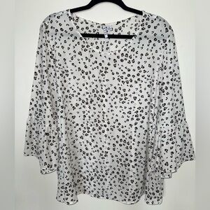 Elle White and Black Leopard Print Top